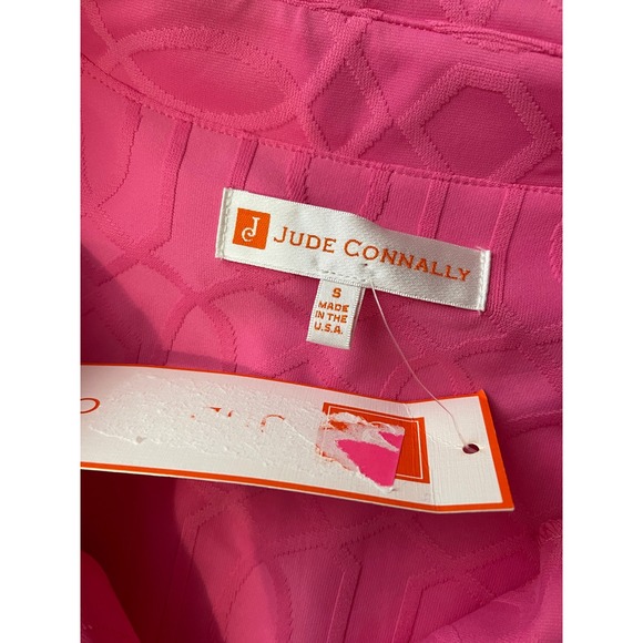 Jude Connally Tierney Shift Dress Small Pink Geometric Jacquard Ruffle Preppy - Picture 5 of 8